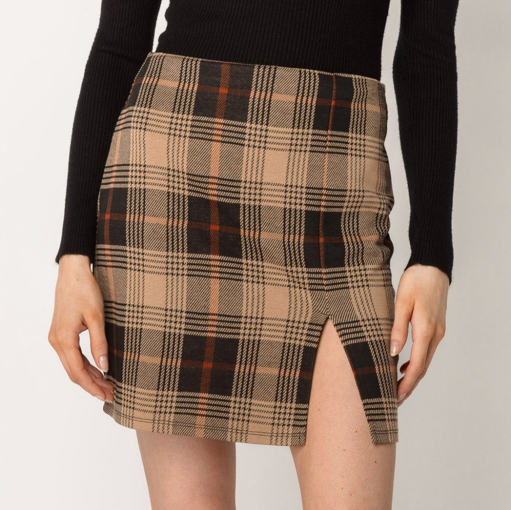 Plaid Jacquard Bodycon Mini Skirt